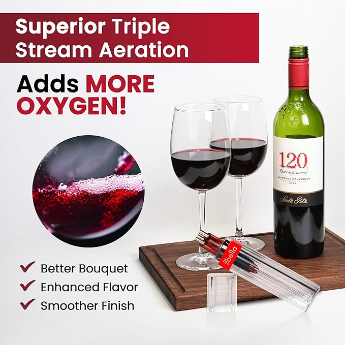 Pourtable Wine Aerator, Multi Stream Wine Aeration 3 Stainless Steel Spouts Handmade Kitchen Essential, No-Drip Wine Pour Accessory Valentines day Gifts for Women in Easy to Carry Protective Gift Case