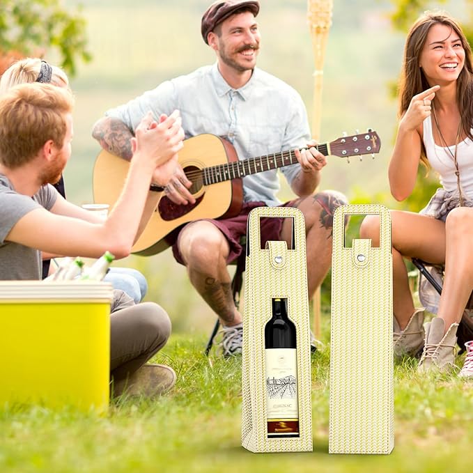 RYDDOY Wine Gift Bag, Reusable Leather Wine Tote Carrier, Single Bottle Champagne Beer Gift Bags Carrier for Birthday, Wedding, Picnic Party, Christmas festival Gifts (Beige)