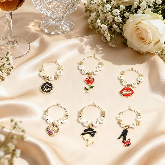 DIY Wine Glass Charms Kit, 25pcs Personalized Reusable Drink Marker Tags, Glass Identifiers for Wine Tasting Party, Unique Hostess Gifts & Party Decorations