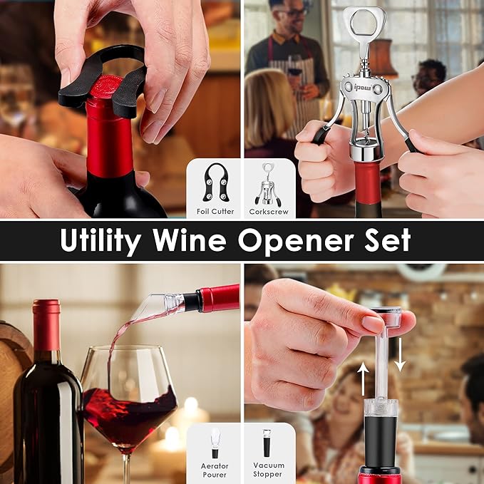IPOW Wine Opener, Zinc Alloy Wine Bottle Opener, Wing Corkscrew Heavy Duty, Manual Multifunctional Cork Screw for Waiter,