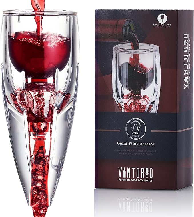 Vintorio Wine Aerator OMNI Set - Premium Decanter for Red Wine Lovers with Gift Box, Velvet Bag, and Mini Stand - Durable, Crystal Clear Acrylic