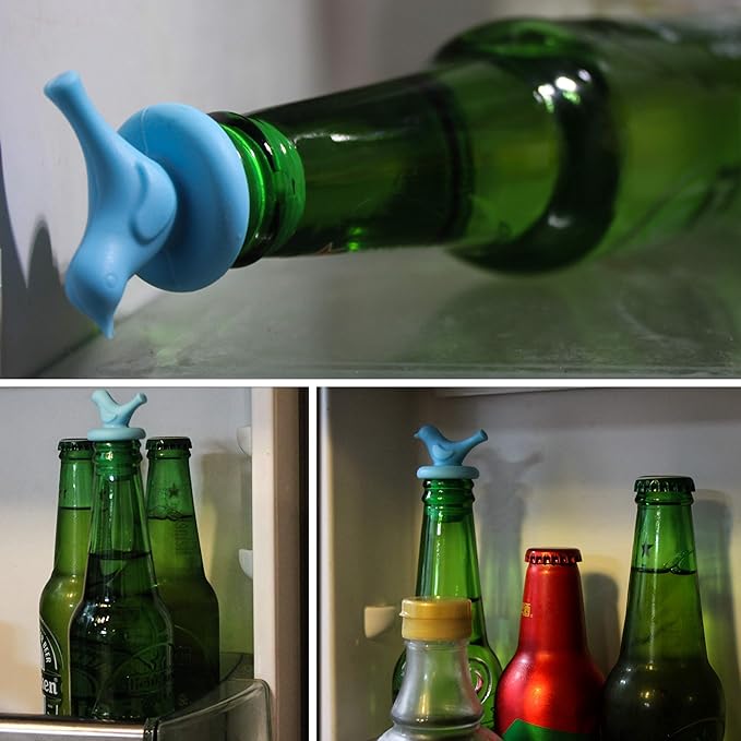 Little Bird Wine Bottle Stopper, Silicone Stoppers, Reusable, Leak Proof, Cute, Fun, Decorative, Multipack (Assorted Color, Set of 6)