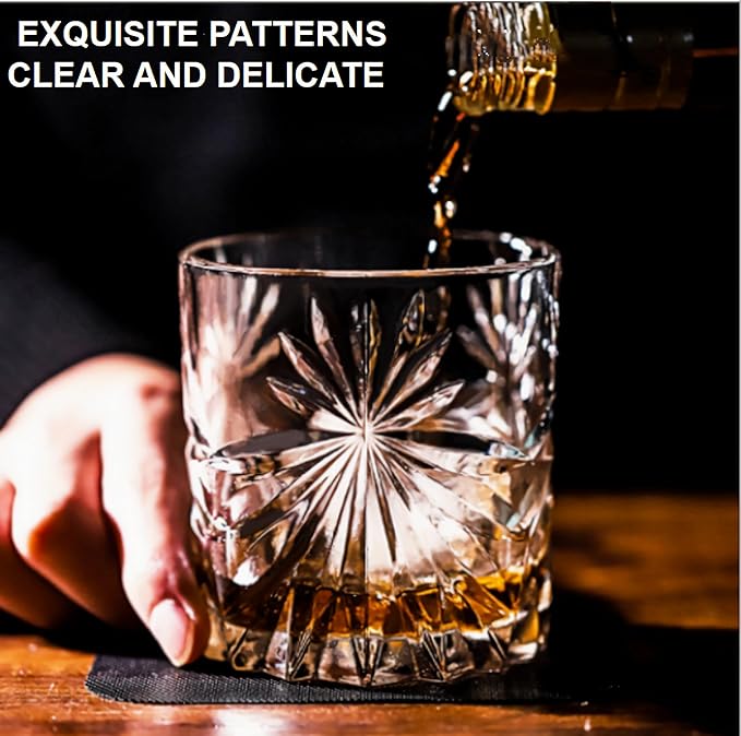 Whiskey Decanter Set,800ML Elegant Liquor Carafe with Ornate Glass Stopper and 2 Matching Whisky Tumblers–Whisky,Scotch, Liquor, Wine, Bourbon, Gin, Rum, Tequila, Vodka and Brandy (Blossom Style)