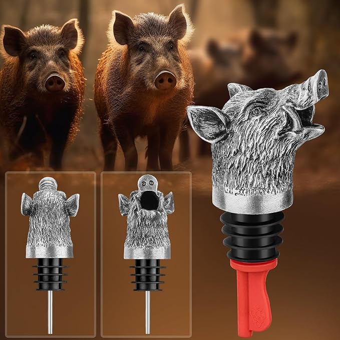 Wild Boar Head 2-in-1 Wine Aerator Bottle Pourer and Stopper for Men Women, Hunting Gifts for Hunters, Liquor Bottle Pourers Spout for Alcohol Spirits, Wine Saver Gifts Accessories