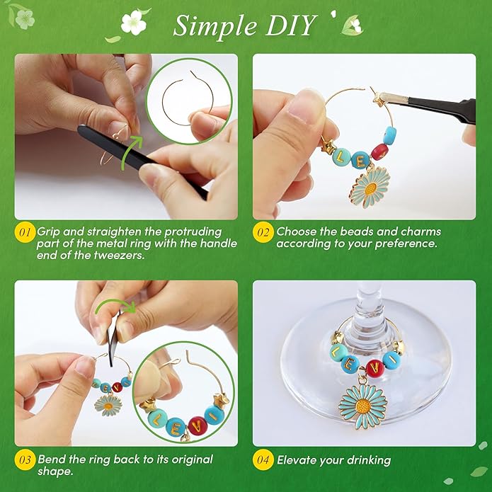 DIY Wine Glass Charms Kit, 25pcs Personalized Reusable Drink Marker Tags, Glass Identifiers for Wine Tasting Party, Unique Hostess Gifts & Party Decorations
