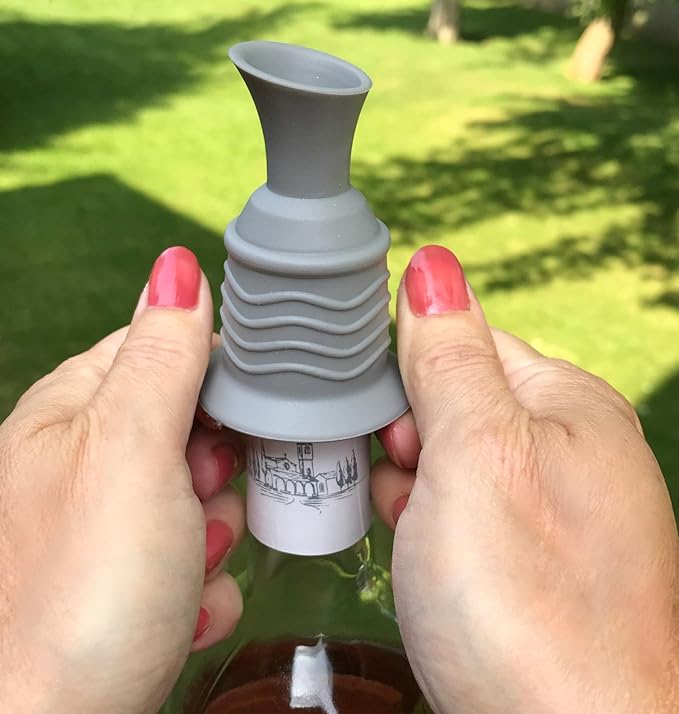 Simply Charmed Wine Stopper and Pourer – Gray Silicone Two in One Accessory to Serve and Save Wine More Easily