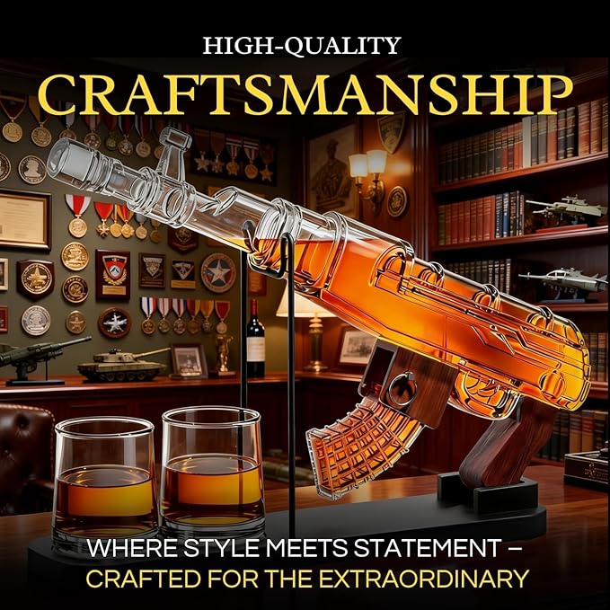 Gifts for Men Dad, Guns Whiskey Decanter Set for Men - Gun Decanter, Detachable Magazine & 2 Full Size Whiskey Glasses, Liquor Dispenser for Bar, Cool Anniversary Birthday Military Present Ideas Gift