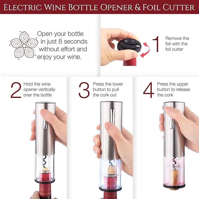 Wine Gifts Set – Wine Accessories Set w/Wooden Box- Wine Gift Set includes Rechargeable Wine Opener Set, Wine Aerator, Wine Stoppers & Pairing Guide- Wine Basket Gift - Valentine's Day Gifts for Women