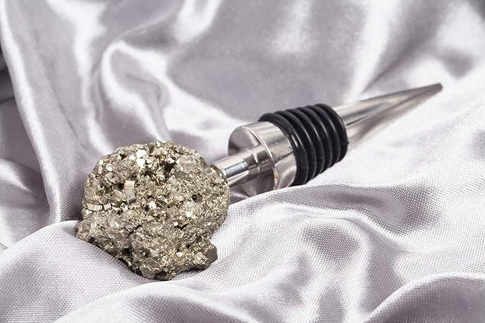 AMOYSTONE Natural Pyrite Wine Bottle Stopper with Airtight Alloy Seal for Kitchen Bar Decor - Irregular Crystal Stone Shelf Ornament, Unique Gift for Wine Lovers (4 Inch)