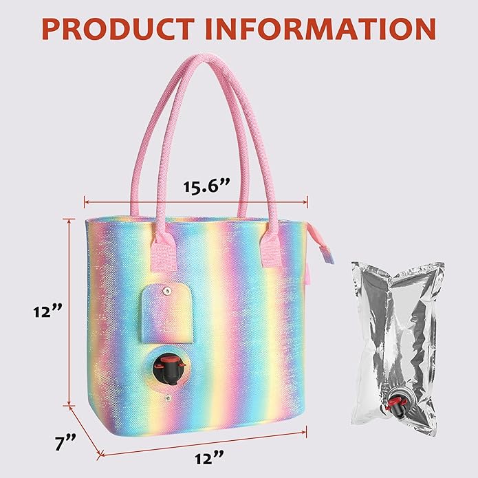 Tirrinia Wine Tote Bag, Beach Cooler for Travel Gift, Drink Purse Travel Bag with Spout for Picnic, BYOB, Party, Dinner, Pool