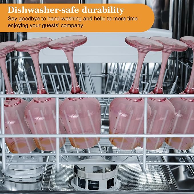 Pink Wine Glasses Set of 6, 12oz Stemmed Glasses, Thick & Colored, Dishwasher Safe Stemware for Red or White, Gift for Party, Holiday, Anniversary, Restaurant, Home Bar, Daily Use