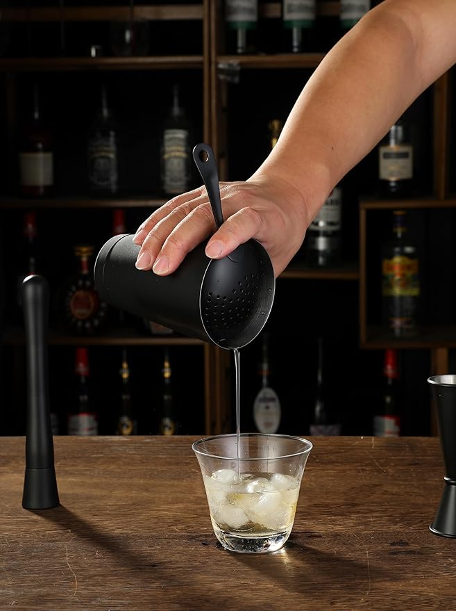 Cocktail Shaker Set - 13-Piece Bar Accessories Kit w/Weighted Boston Shaker, Strainer, Jigger, Muddler,Mixing Spoon and More - Home Bartending Tools, Accessories for Bartender, Matte Black