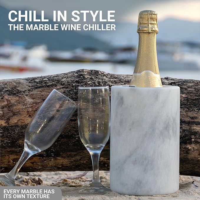 Marble Wine Chiller Tabletop Brown 6.5" Inch Handmade Wine Cooler - Home And Kitchen Decoration - Champagne Cooler Best For Utensil, Vase And Stationery Holders, Burma Teak