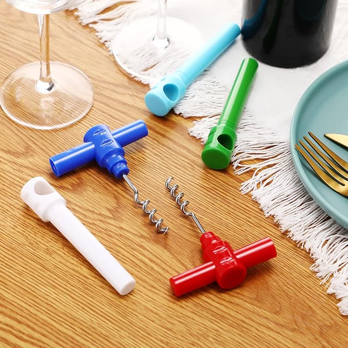 Patelai 6 Pcs Travel Pocket Wine Corkscrew Bulk Portable Wine Opener Plastic Cork Opener Mini Camping Cork Screw for Waiter Corkscrews Restaurant Bottle Camping Travel Gift(Multicolor)