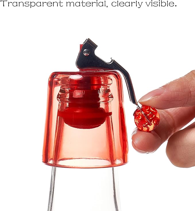 Wine Bottle Stoppers 2-Pack, Airtight Reusable Silicone Sealer for Red/White/Rosé Bottles, One-Press Leak-Proof (Red Transparent)
