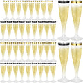 Jingmore 60 Pcs Plastic Champagne Flutes 4.5 oz Clear Disposable Wine Glasses Cocktail Cup Champagne Glass for Wedding Graduation Summer Party Favor Mimosa Bar Supplies (Black,Gold)