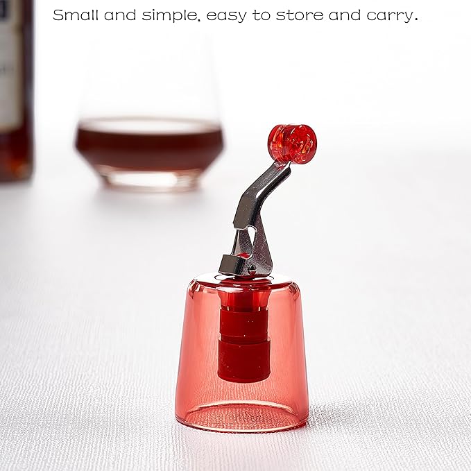 Wine Bottle Stoppers 2-Pack, Airtight Reusable Silicone Sealer for Red/White/Rosé Bottles, One-Press Leak-Proof (Red Transparent)