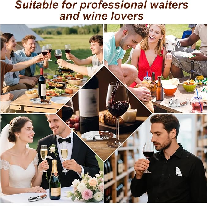 Waiter Corkscrews, Manual Wine Opener with Foil Cutter, Bottle Opener, All-in-One Stainless Steel Cap Remover Rosewood Handle, Waiters Friend, Wine Key for Sommelier, Bartender and Servers