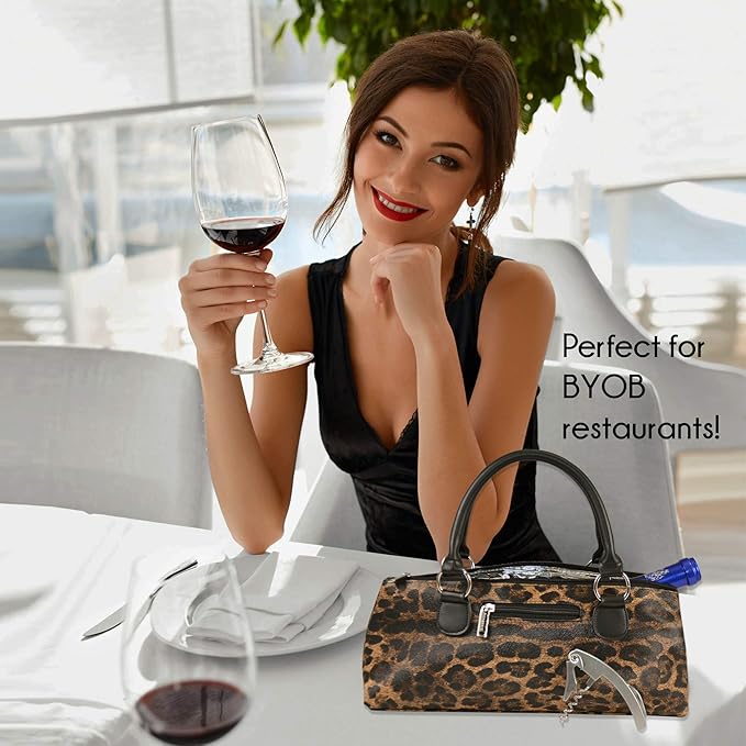 Primeware Wine Clutch Bag (Thermal Insulated) Trendy Women’s Carry Tote | Holds Red & White 750mL Bottles | Trendy Fashion | Incl. Portable Waiter-Style Corkscrew (Cougar)