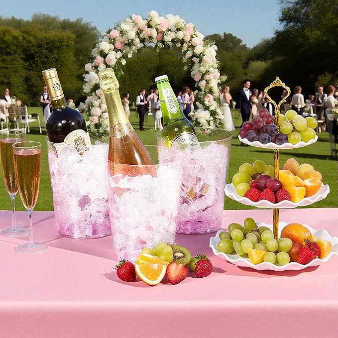 Tiawudi 12 Pack Plastic Ice Bucket For Parties, Rose Gold Glitter Clear Wine Cooler for Wedding, Good as One Large Champagne Chiller Or Classic Wine Bottle Chiller