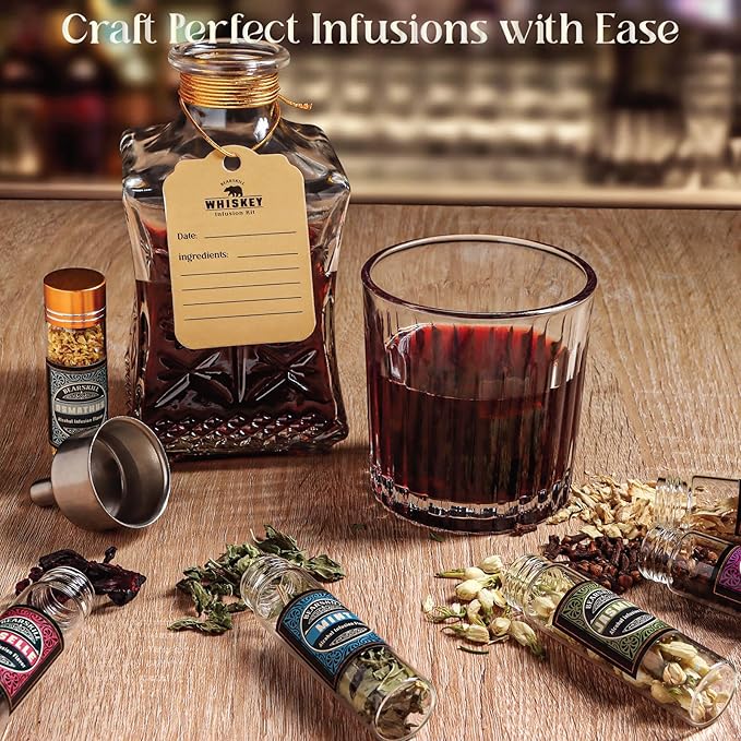 Whiskey Infusion Kit, DIY Alcohol Making Kit for Infusing Bourbon, Rye, Gin, Vodka, Tequila, Rum with Custom Botanicals, Perfect Alcohol Infusion Kits Whiskey Gifts for Men, Dad, Husband