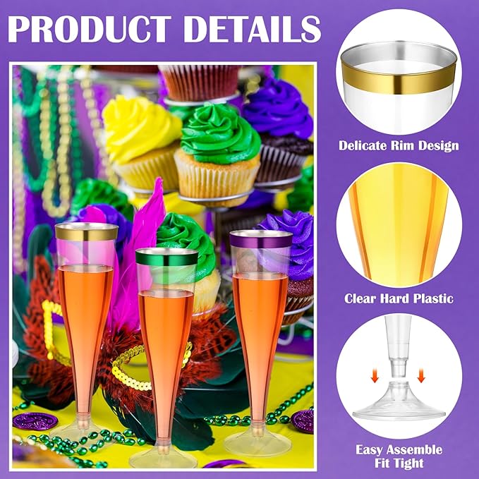 Jingmore 36 Pcs Plastic Champagne Flutes 4.5 oz Clear Disposable Wine Glasses Cocktail Cup Champagne Glass for Wedding Graduation Summer Party Favor Mimosa Bar Supplies (Purple,Green)