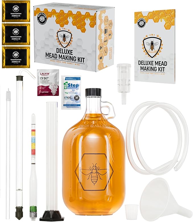 Complete Mead Making Kit for Beginners with Premium Yeast and Ingredients – Home Brewing Starter Kit – Includes 1 Gallon Carboy - Alcohol Hydrometer – Auto Siphon – Airlock - How to Guide