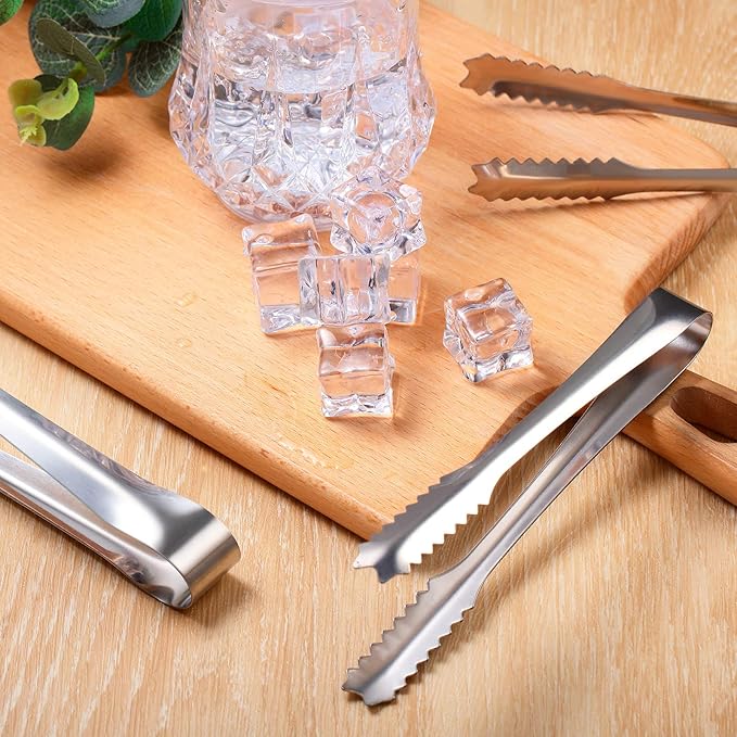 10-Piece Stainless Steel Ice Tongs - Sawtooth Food Serving Tongs for Restaurant, Hotel, Ice Bucket - 7.5 Inch