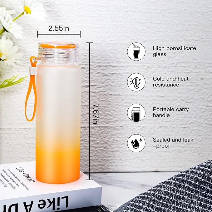 AGH 16oz Sublimation Glass Cups 6 Pack Color Frosted Sublimation Glass Tumblers with Colored Carrying Handle Lids,6 Color Gradient Glasses,Suitable for Cold or Cot Drinks,Easy to Carry