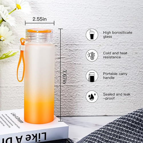 AGH 16oz Sublimation Glass Cups 6 Pack Color Frosted Sublimation Glass Tumblers with Colored Carrying Handle Lids,6 Color Gradient Glasses,Suitable for Cold or Cot Drinks,Easy to Carry