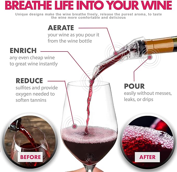 Wine Aerator Pourer & Vacuum Pump Stopper Gift Set – Enhance Flavor, Preserve Freshness, No-Drip Pour, Perfect Wine Accessories Gift for Wine Lovers