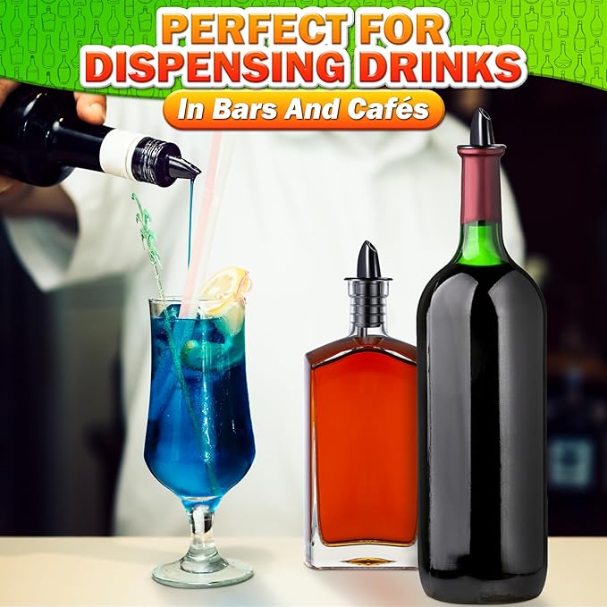 12 Pack Liquor Pour Spout Free Flow Pourers Leak-Proof Pour Spout Classic Bottle Pourers for Alcohol Plastic Liquor Bottle Pourer Set for Snow Cone Syrup Bottles