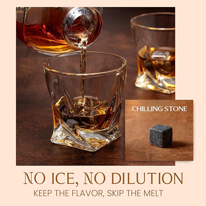 Mixology & Craft Premium Whiskey Set | Two 10oz Cystal Old-Fashioned Glasses, 8 Granite Chilling Stones, Metal Tongs, Recipe Cards in Rustic Wooden Crate Gift Set | Jameson Whiskey