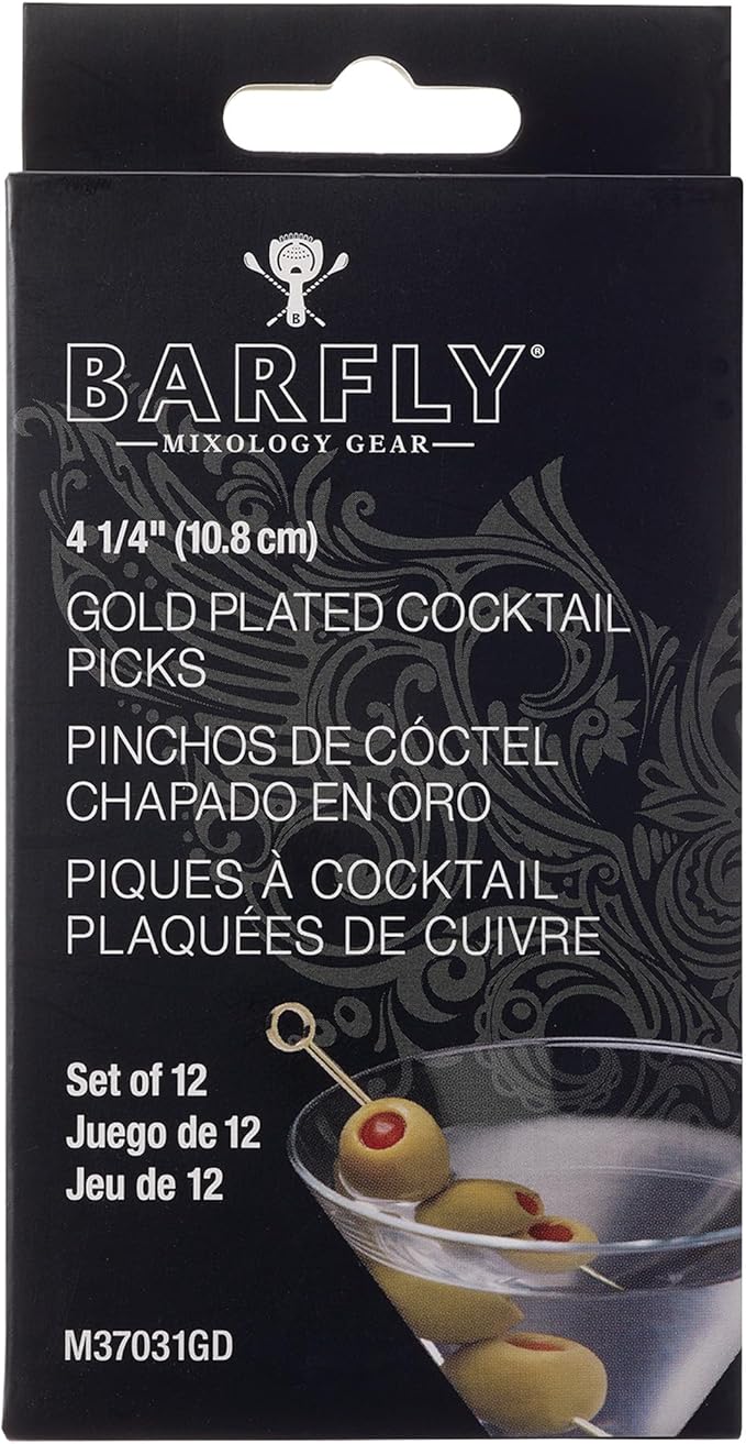 Barfly Cocktail Picks, Circle, Gold Plated, Set 12, 4.5"