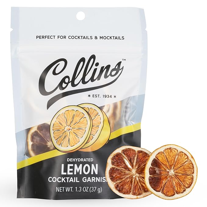 Collins Dehydrated Lemon Cocktail Garnish Slices, 1.3 oz, Perfect for Whiskey Sours, Martinis, Mocktails & Desserts – Premium Drink & Food Garnish – 1.3 oz