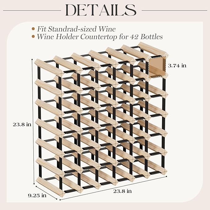 Urban Deco Wooden Wine Rack Countertop- Stylish Wine Racks for Cabinets, Perfect for Organizing and Displaying Your Wine Collection, Sturdy & Space-Saving Wine Storage Solution(42 Bottles)