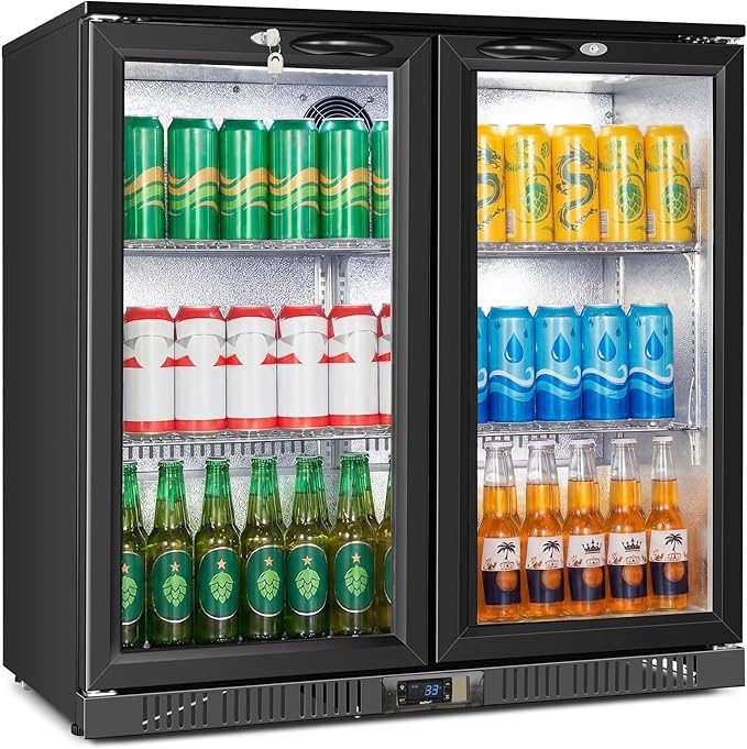 Beverage Refrigerator Under Counter, Back Bar Cooler with 2 Glass Door, Commercial Display Fridge 35.42 Inch Wide 7.4 Cu.Ft, Drink Fridge for Beer Soda Wine, Beverage Cooler for Kitchen Shop Bar
