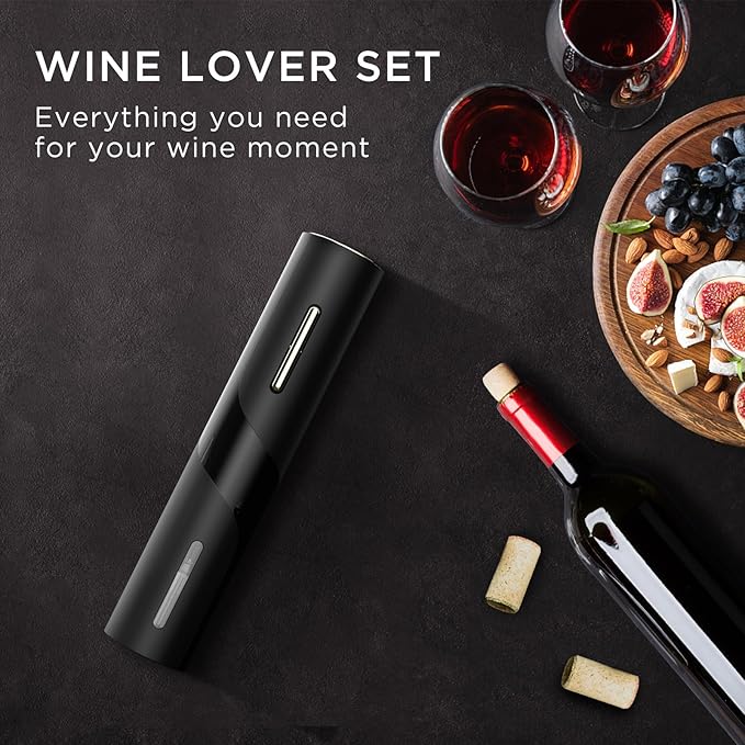 Electric Wine Opener Set - BABONIR Automatic Electronic Bottle Openers with Greeting Card, Vacuum Stoppers, Wine Aerator, and Foil Cutter, Ideal Present for Wine Lovers, Party, and Home Entertaining