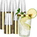 RACETOP 200 Pack 12oz Gold Rimmed Plastic Cups, Heavy Duty Disposable Glasses, Elegant Disposable Hard Cups for Party, Thanksgiving, Wine Taesting, Birthday and Christmas.