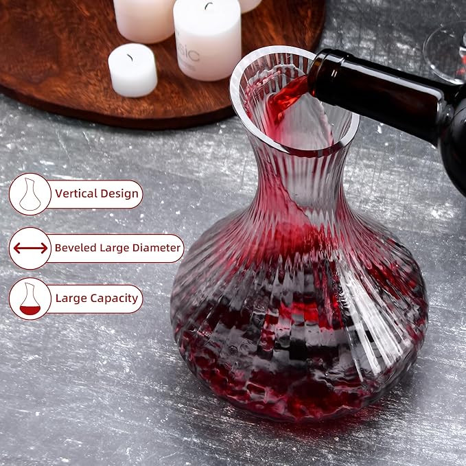 Wine Decanter Aerator Carafe, 53oz/1600ml Glass Wine Aerator with Vertical Stripe Design, Large Capacity Glass Carafe for Wine Aeration, Perfect for Wine Aeration and Display (53 oz)