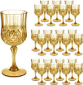 7OZ Plastic Wine Glasses, Disposable Goblets Drinking Glasses Crystal Vintage Water Cups Unbreakable Champagne for Wedding, Parties, Valentine's Day (Yellow)