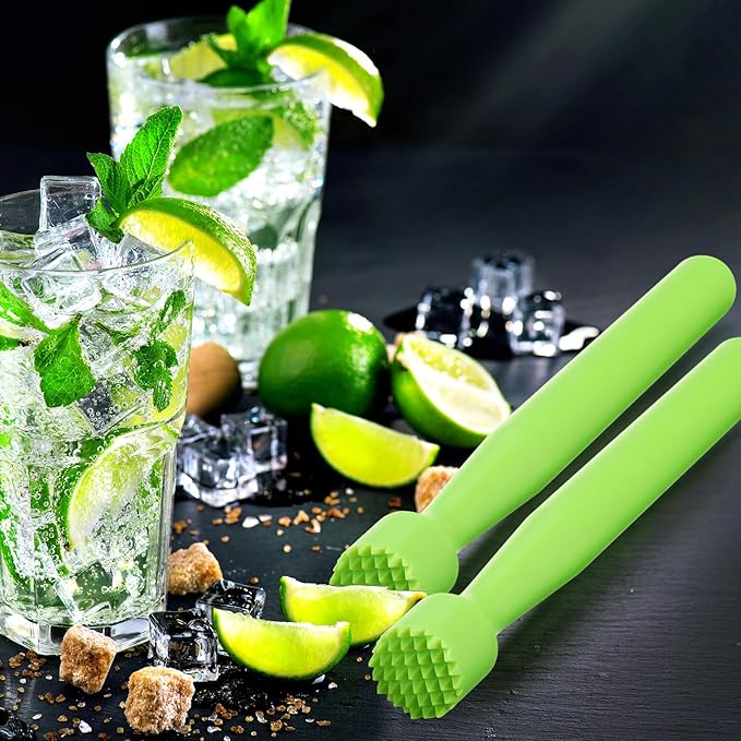 Baderke 8 Pcs Muddler for Cocktails Plastic Bar Muddler Bulk 8 Inch Bar Accessories Tools Set for Home Ice Crusher Bartender Accessories Mojito Fruit Drink (Classic,Lime Green)