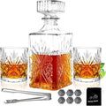 Whiskey Decanter Set for Men 2pcs Whisky Glasses and 1pcs Glass Decanter Bottle with Cooling Stones Clear Whisky Liquor Set for Bourbon Rum Fathers'Gift