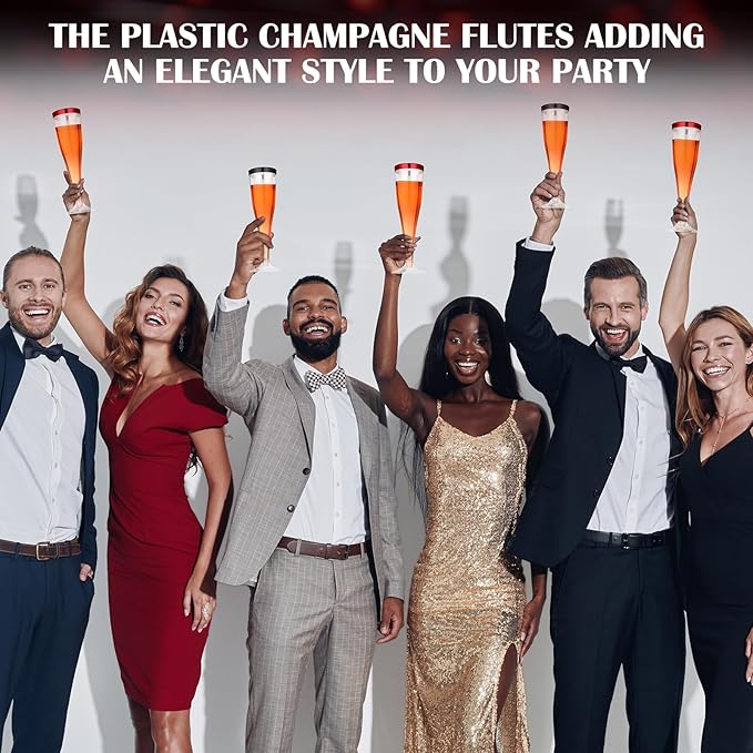 Jingmore 36 Pcs Plastic Champagne Flutes 4.5 oz Clear Disposable Wine Glasses Cocktail Cup Champagne Glass for Wedding Graduation Summer Party Favor Mimosa Bar Supplies (Black,Red)