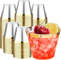 RACETOP 9 oz Clear Disposable Plastic Cups with Gold Rim [200 Pack], Gold Rimmed Plastic Cups Tumblers, Heavy-duty Party Glasses, Disposable Cups