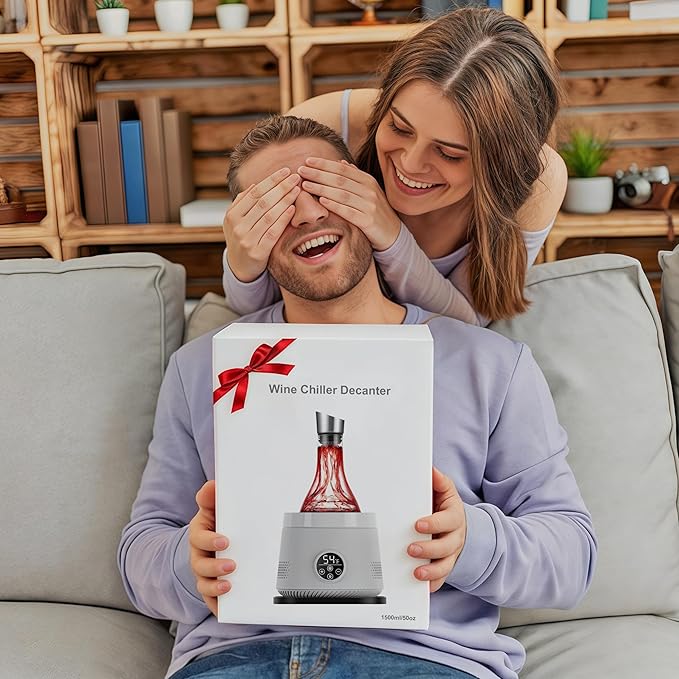 Electric Wine Chiller Decanter with Built-in Aerator, 50oz Bottles Cooler & Carafe, 24-Hour Keep Cool, Perfect for Red, White Wine, Gift for Lovers