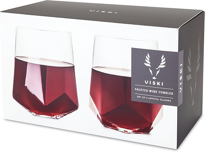 Viski Seneca Faceted Wine Glasses, Star-Shaped Base, Modern Crystal Clear Drinking Glasses for Red and White Wines, Cocktails, Aperol Spritz, Wedding Gifts, Home Bar, Elegant Glassware Set of 2, 20 oz
