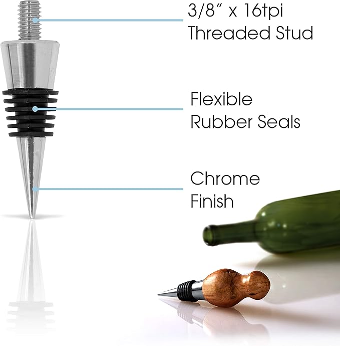 Savannah Classic Style Bottle Stopper Kit | 3 Classic Chrome 1 Black Silicone and 1 Grey Silicone Stopper 19/64 inch Drill Bit 1 inch 8 tpi Chuck and Ratcheting Handle with 3/8 inch Tap (Deluxe Kit)