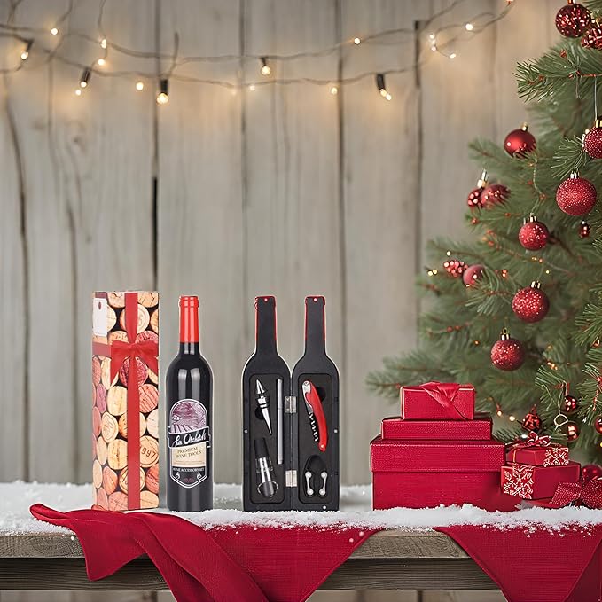 Solaris Wine Accessories Gift Set, 5-Piece Deluxe Corkscrew Opener with Elegant Accessories Box - Perfect Party Gift for Wine Lovers, Elegant Gift for Her