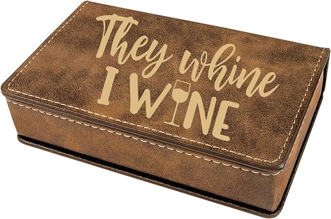Leatherette 2-Piece Wine Tool Set - They Whine I Wine (Rustic Brown w/Gold)
